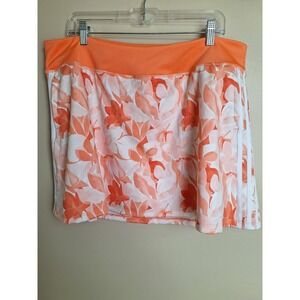 Adidas Womans XL Orange‎ Floral 3 Stripped Golf Skort Performance Active Tennis